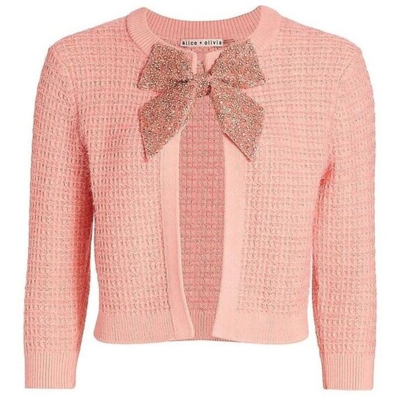 Alice + Olivia Sweaters - Alice + Olivia Akira Embellished Bow Pink Cardigan S NWT $550
